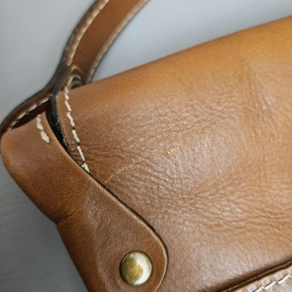 Patricia Nash Positano Saddle Bag Brown Leather Monogrammed‎ Handbag Purse